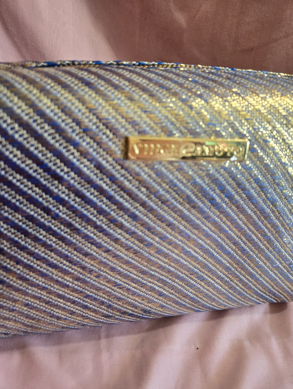 Vince Camuto Iridescent Metallic Stripe Cosmetic Pouch - NWT - Picture 2 of 5